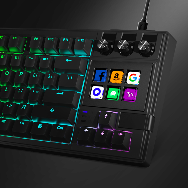 Keyboard for Designers - 6 LCD Macro Keys, Gasket Mount, 3 Knobs, RGB Backlit - Wired OEM Keyboard for Creative Work