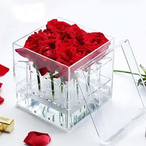 定制豪华9孔玫瑰展示架礼品盒亚克力花架盒