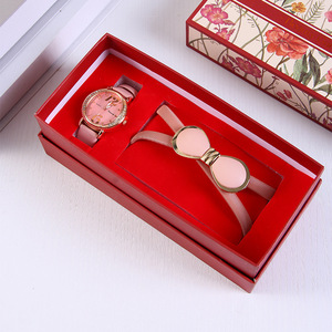 Mother's Day Tanabata Valentine's Day Leather Two-Piece Modern Simplicity Business Watch Wristband Gift Set Gift Box-Wholesale