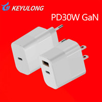 Chargeur mural 30W GaN PPS PD 3.0 QC, un seul port Type-C et un double port A+C, certifié CE FCC UKCA pour smartphone et tablette