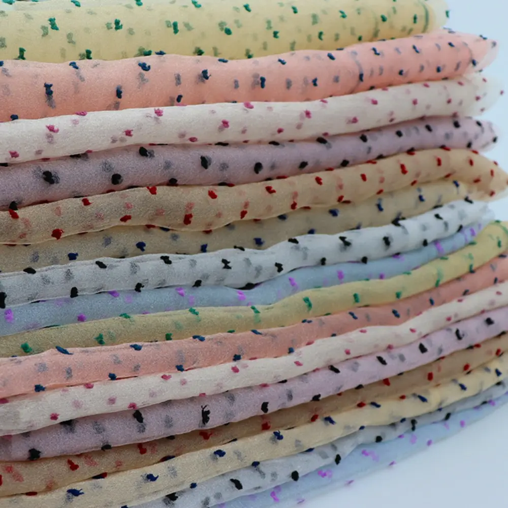 100% 폴리에스터 새로운 디자인 컬러 물방울 무늬 시어서커 레이스 원단 어린이 원피스 파티