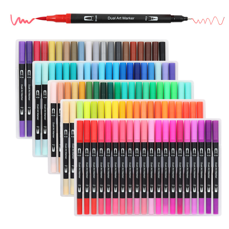 KEAS 24 Colors Dual Tip Brush Pens 24/48/60/72/100 Art Markers Brush Tip Watercolor Pen Set Dual Tip Brush Art Marker