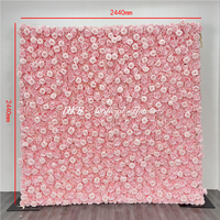 Nouvelle Murale Florale Artificielle DKB 8x8 pieds, Toile de Fond 5D en Soie Rose et Orange, Palette de Couleurs Chaudes, Roses et Lotus, Mur de Fleurs en Soie Enroulable