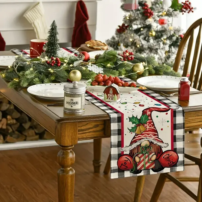 Nouvelle décoration de noël lin toile de jute nappe arbres de noël vacances cadeau chemin de table noël table à manger bannières
