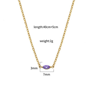 European American Fashion Stainless Steel Necklace Water Drop Shape Bezel Set Colored Zircon Clavicle Chain Daily Wear Leisure - Product Image 4