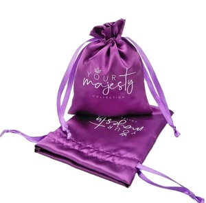 Custom Printed Small Satin Jewelry Pouch With Metallic Gold Logo Recyclable Soft Textile Packaging Drawstring Gift <b>Bag</b> for Rings - Product Image 1