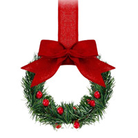 Guirlande de Noël JQ pour armoire avec nœud en ruban et baies rouges, mini guirlande de fenêtre pour cuisine, décorations de fête de Noël avec cônes de pin