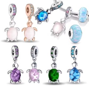 Dije Colgante de Tortuga Marina Rosa Océano con Cuentas de Colores, Compatible con Pulseras Pandora Originales, Plata <span class=keywords><strong>925</strong></span>, Joyería para Mujer, Regalo DIY - Product Image 1