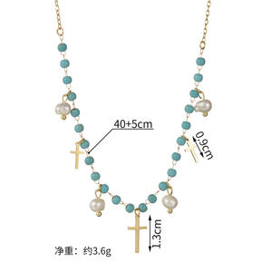 Fashion Bohemia Jewelry Set 18K Gold Plated <strong>Pearl</strong> Cross <strong>Necklace</strong> <strong>Pendant</strong> With Multi Star Charm Chain Stainless Steel <strong>Necklace</strong> - Product Image 6