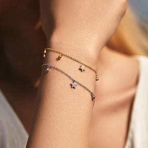 S925 Silver Chain <b>Bracelet</b> Women's Cute Everyday Wear Jewelry dainty star charm <b>bracelet</b> adjustable thin chain with sparkling - Product Image 3
