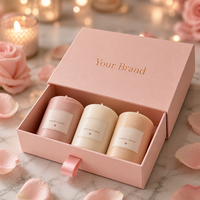 Boîte cadeau personnalisée avec logo, boîte à tiroir rigide rose premium, emballage coulissant pour boutique, coffret cadeau de trois pots de bougies parfumées