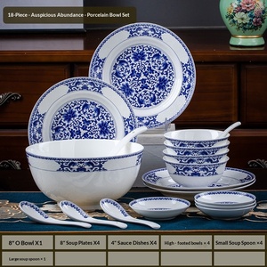 Vaisselle en porcelaine de Jingdezhen, ensemble de bols et d'assiettes de couleur bleu et blanc, assiettes de dîner pour la maison, bols chinois et cadeaux - Product Image 6