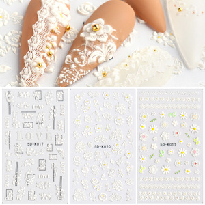 5D-K001 a 079 5d adesivi per nail art fiore goffrato primavera cartone farfalla amore nero bianco adesivi per unghie - Product Image 2