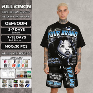 T-shirts personnalisés avec logo imprimé, T-shirts courts, Survêtements, Écussons brodés, Ensembles T-shirt à manches courtes et short style streetwear pour hommes - Product Image 1