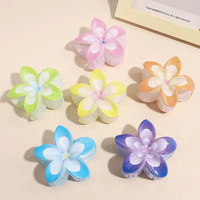 Pince à cheveux grande taille en plastique motif fleur de frangipanier dégradée pour l'été et la plage, vente en gros