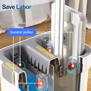 Fregonas de microfibra de fácil limpieza de fábrica, gran oferta, fregona de limpieza de suelo giratoria 360, fregona plana mágica con cubo de plástico - Product Image 2