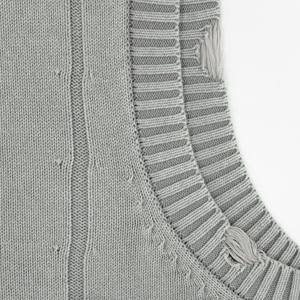 AiNear Vente <span class=keywords><strong>en</strong></span> gros de logo personnalisé Oem & Odm Chunky Sleeveless Crew Neck Ripped Rib Men's Cotton Knitted Pullover Vest Sweater - Product Image 3