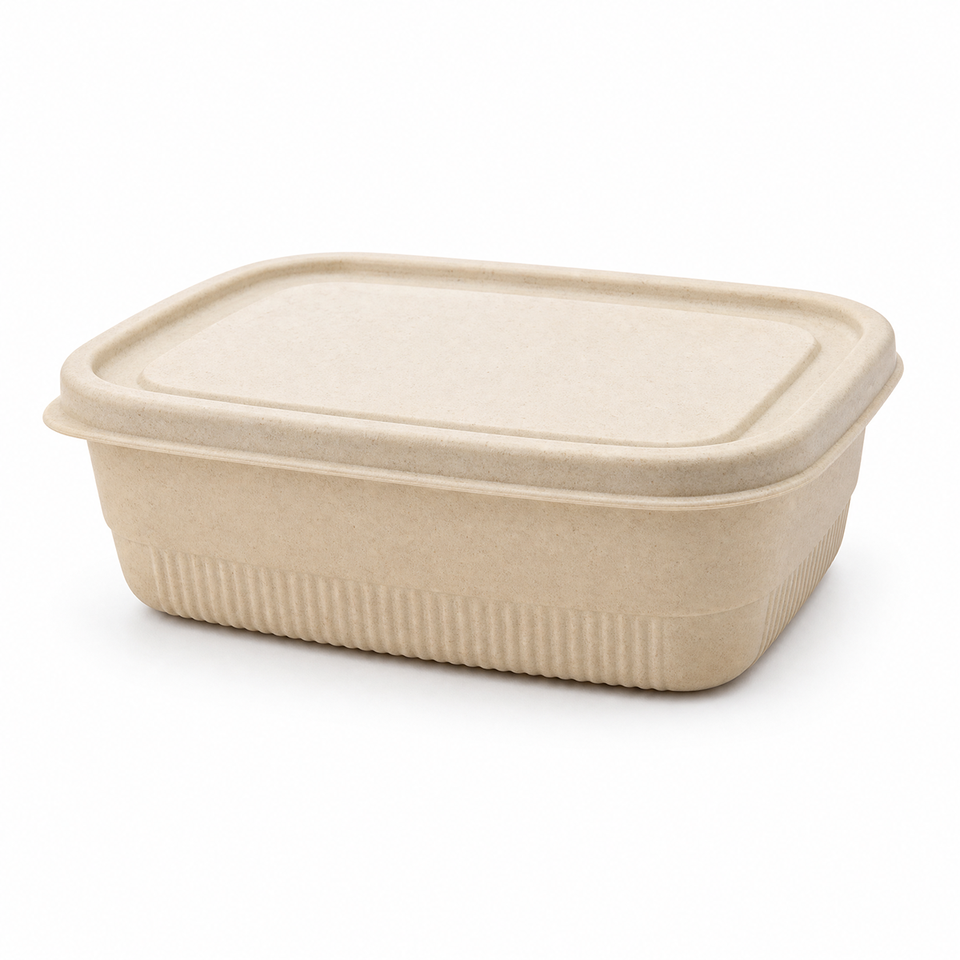 1000ml Square Bamboo Fiber Lunch Box 208x132x60mm Eco Friendly Bio ...