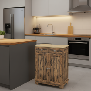 Mueble de cocina rústico independiente de madera con cajones y puertas para almacenamiento en la cocina - Product Image 2