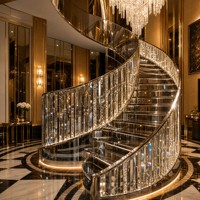 Escalier Courbé de Luxe pour Grande Entrée avec Marches en Chêne Personnalisées et Balustrade en Verre Premium