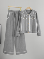 Ensemble élégant pour femmes, cardigan à boutons en tricot et pantalon ample en tricot, deux pièces, tenue pull