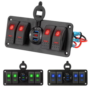 Yuhe YH-DH5-QB 4-Gang Rocker <b>Switch</b> with Dual USB Charger QC3.0 IP65 Waterproof 12V-24V DC for Off-Road Vehicles - Product Image 5