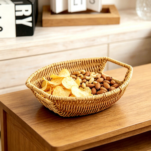 Cesti Portaoggetti Boho Fatti a Mano a Forma di Barca in Paglia, Plastica, Rattan Intrecciato per Pane, Frutta e Picnic, per Cucina e Tavolo da Pranzo - Product Image 2