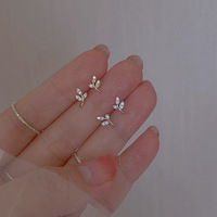 Boucles d'oreilles fines en argent sterling 925, style forêt, branche douce française, fraîches et artistiques, incrustées de zircon
