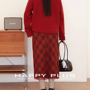 กระโปรงทรงเอลายสก็อตสีแดงสำหรับผู้หญิง แบรนด์ Runqi ไซส์พลัส เอวธรรมชาติ ผ้าโพลีเอสเตอร์ พร้อมป้าย - Product Image 3