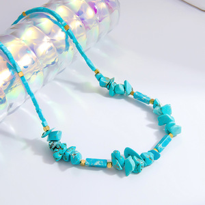 Collar de Cuentas Turquesas con Detalles en Oro, Diseño Geométrico para Mujer, Joyería de Regalo, Origen Yiwu XL31132 - Product Image 3