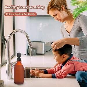 Aprobinetterie domestique de <span class=keywords><strong>savon</strong></span> liquide rechargeable de 16 oz, distributeur de Lotion pour les mains, bouteilles en verre, ambre, pièces - Product Image 4