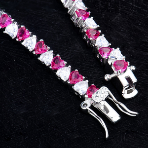 Fine Jewelry 925 Silver Rhodium Plated Heart Shape Corundum <strong>Ruby</strong> #5 and Moissanite <strong>Diamond</strong> Tennis Chain Bracelet for Girl - Product Image 2