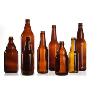 Özel zencefil içecek boş küçük Umber temizle 330ml cam şeffaf Amber bira 12oz şişe ile taç kap