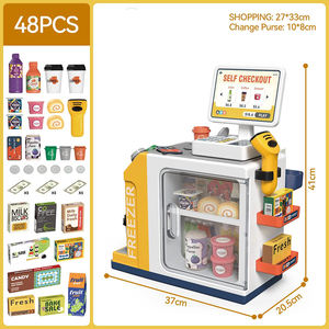 Mini supermarché, jeu de rôle, caisse enregistreuse avec 46 pièces de monnaie en plastique, calculatrice, scanner, carte de crédit et articles alimentaires - Product Image 3