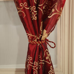 Nuovo arrivo <span class=keywords><strong>rosso</strong></span> Burgundy Blackout ricamo lino misto <span class=keywords><strong>tende</strong></span> da camera - Product Image 2