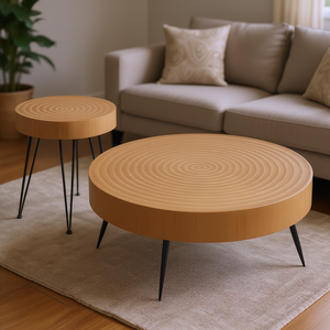 Ensemble de table basse ronde moderne, plateau en bois, pieds en fer, design du milieu du siècle, meubles de salon, 31,3 pouces, style élégant - Product Image 2