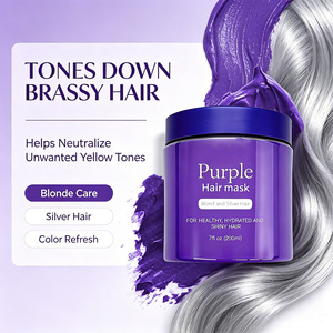 Masque capillaire violet 200ml, masque tonifiant anti-jaunissement pour cheveux blonds argentés, hydratant, réparateur, pour cheveux décolorés et abîmés, fixation de la couleur - Product Image 5