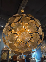 Lustre Sputnik en verre de Murano de luxe, style moderne du milieu du siècle, avec pampilles en laiton antique, pour villa, hôtel, restaurant