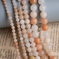 Manik-manik Bulat Sunstone Pink Oranye Alami Grosir untuk Pembuatan Perhiasan Gelang Kalung DIY