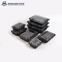 Manluen Emballage alimentaire pour déjeuner en plastique micro-ondable de qualité alimentaire Conteneur rectangulaire noir réutilisable pour la préparation de repas à emporter