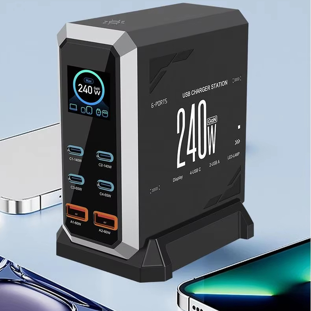 Desktop Multi Port Charger 240W GaN PD3.1 Fast Charging Dynamic Display 2026 New Arrival Hot Selling Model USB C Power Station