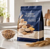 Sachet d'emballage personnalisé imprimé à fond plat avec 8 soudures latérales, pochette Mylar avec fermeture éclair pour céréales, riz et grains biologiques