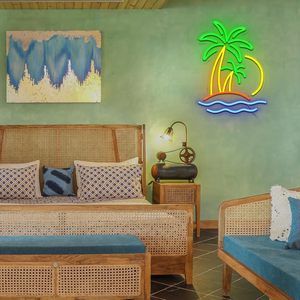 Beach coconut <b>tree</b> Letreros Neon <b>LED</b> indoor hanging ambient <b>light</b> shop sign wall decoration <b>light</b> entrance indicator <b>light</b> 5v12v - Product Image 5