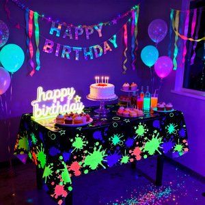 Mantel de Plástico Desechable con Estampado de Estrellas de Neón, Brilla en la Oscuridad, para Decoración de Mesa de Fiesta de Cumpleaños, Venta al Por Mayor - Product Image 5