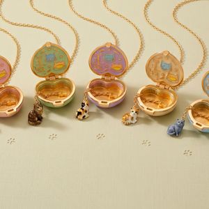 CYNYA Niedliche Katzen-Herz-Medaillon-Halskette, Emaille-Cartoon-Tier-Anhänger zum Öffnen für Damen und Mädchen, Schmuck - Product Image 2