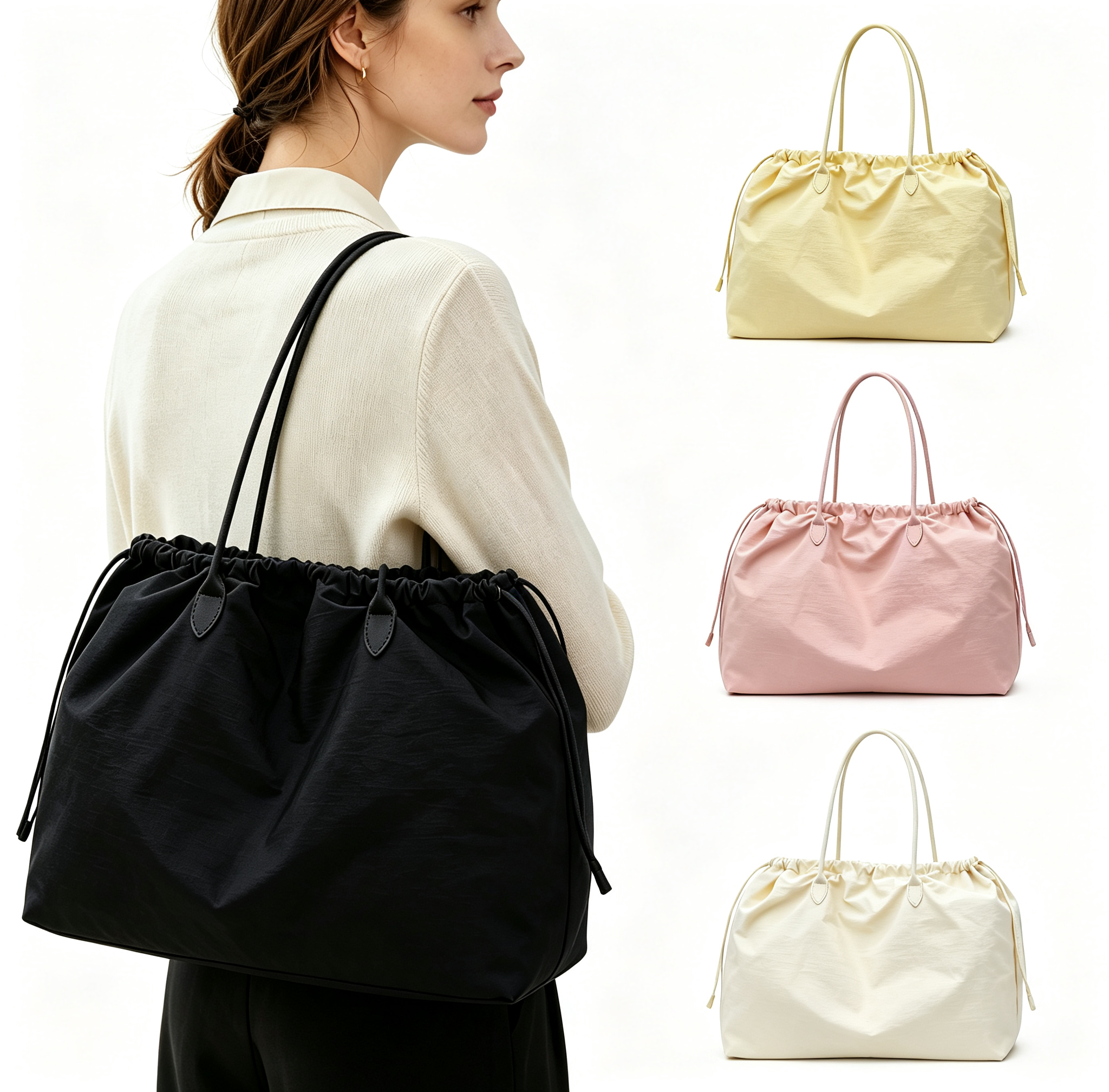 Solid Color Waterproof Single Drawstring Nylon Tote