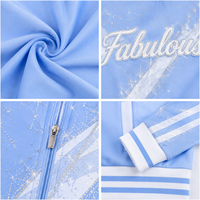 Set Pemanasan Cheerleader All Star Custom Warna Biru Es Putih Perak Motif Kepingan Salju Jaket Full Zip Celana Flare Set Latihan