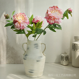 Yihua Floral Art <b>Artificial</b> <b>Peonies</b> Silk Flowers Red White Indoor Home Decor Vase Arrangement - Product Image 3