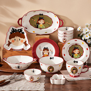 Juego de vajilla de cerámica de Color bajo vidriado desechable para el hogar para fiesta bonita de chica moderna, plato para comer, cuenco de arroz de dibujos animados - Product Image 2