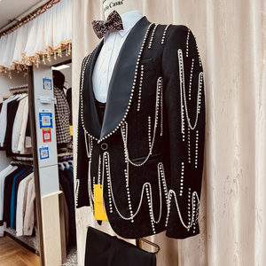 Costume <span class=keywords><strong>homme</strong></span> G102 Fashion Slim Fit, simple boutonnage, 3 pièces, fait main, orné de cristaux, luxe, pour <span class=keywords><strong>mariage</strong></span> ou soirée. - Product Image 4